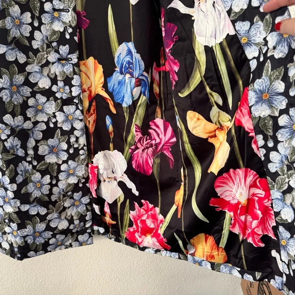 Sam Chen Brocade A-Line Coat M/L Forget Me Not Floral Designer New Dark Romance